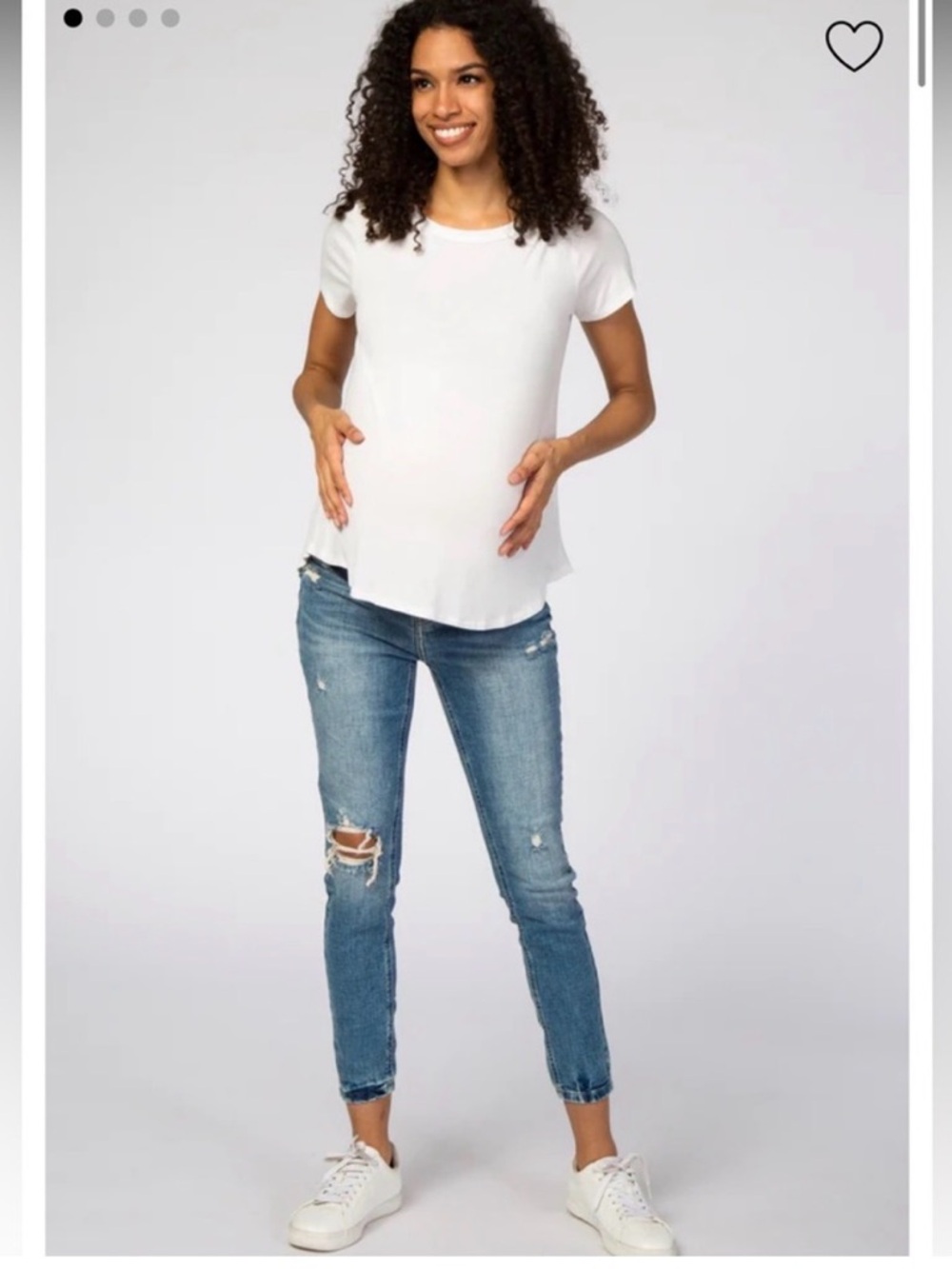 Pinkblush light blue distressed open knee maternity jeans